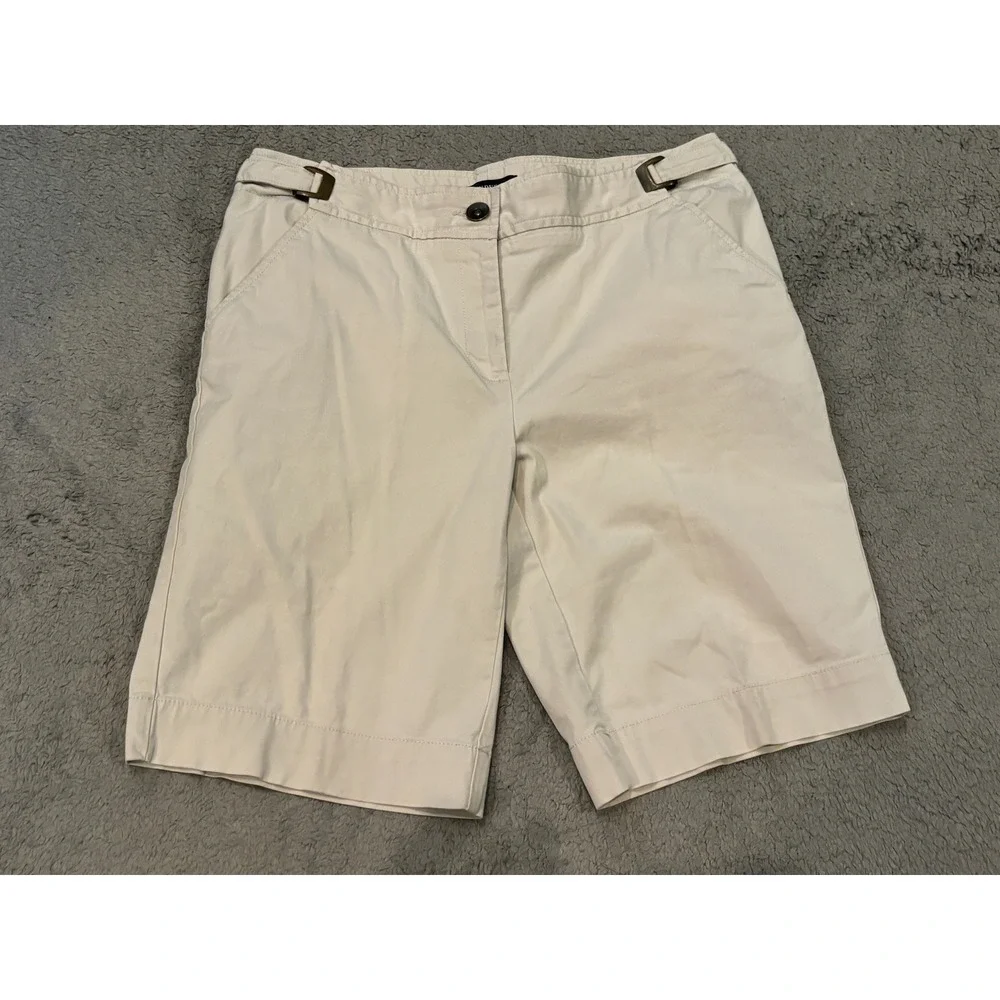 Lands End Fit 1 Chino Shorts Womens 4 Stone Beige Side Buckle Cotton Stretch